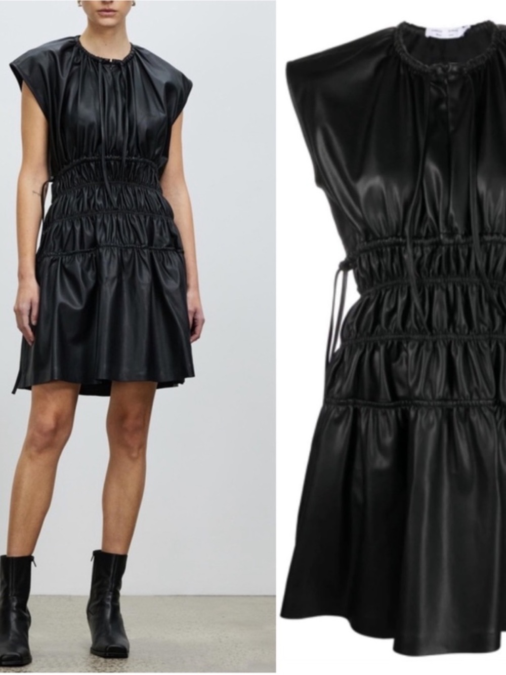 Proenza Schouler White Label Faux Leather Drawstring Dress in Black Size 6